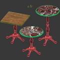 Vintage Coffee Tables With Marble And Wooden Tops And Black Metal Bases