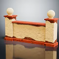 Symmetrical Decorative Railing with White Spherical Tops Red Edges and Beige Panel Architectural Decor Piece