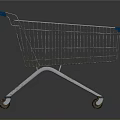 Metal Shopping Cart With Blue Handle And Storage Basket On Wheels