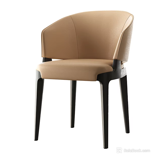 Elegant Modern Dining Chair With Beige Upholstery Curved Backrest And Black Wooden Legs 3d model 