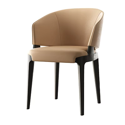 Elegant Modern Dining Chair With Beige Upholstery Curved Backrest And Black Wooden Legs 3d model
