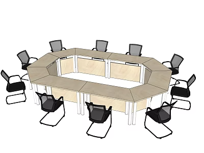 Modern Octagonal Conference Table with Black Office Chairs in Meeting Room 3d model
