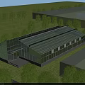 Modern Industrial Factory Building With Glass Roof And Walls In Green Area Surrounded By Trees