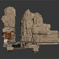 Natural Rockery Landscape With Stacked Stone Blocks And Textured Stone Wall