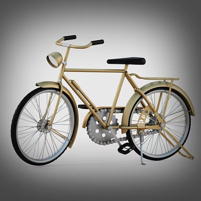 Vintage Gold Bicycle With Black Seat Handlebars Front Headlight And Classic Wheels 3d model
