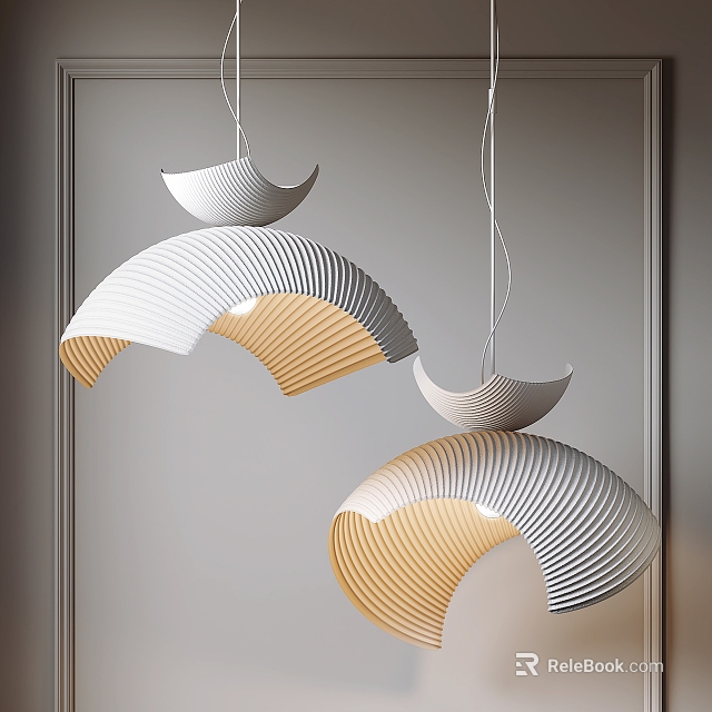 Modern Curved Pendant Lights With Striped Design And White Gold Finish 3d model 