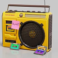 Yellow Vintage Boombox Radio with Cassette Tapes and My Mix Note