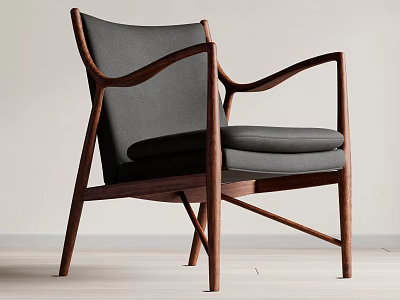 Modern Accent Chair With Wooden Frame Gray Cushion And Minimalist Comfortable Design 3d model