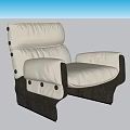 Modern Light Upholstered Single Sofa With Button Details And Dark Wooden Frame 3d model