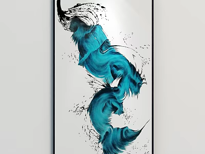 Abstract Blue Black Oil Painting With Flowing Brushstrokes And Dynamic Splash Forms 3d model