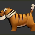 Cute 3D Cartoon Tiger Figure In Standing Pose With Orange Black Stripes And White Belly