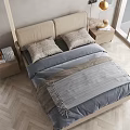 Modern Double Bed With Upholstered Beige Frame Gray Bedding And Bedside Tables In Bright Bedroom
