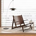 Leather Leisure Chair With Wooden Frame Floor Lamp And Round Rug By Window Blinds