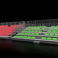 Public Facility Bleachers With Red And Green Seats And Metal Railings