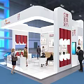China Telecom Exhibition Booth With White Red Design And Reception Desk Area
