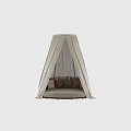 Stylish Round Bed With Beige Canopy And Colorful Decorative Pillows In Cozy Setting