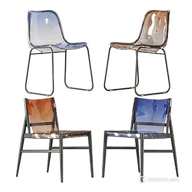 Modern Transparent Acrylic Leisure Chairs with Metal Frame and Multiple Colors Stylish Design 3d model 