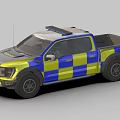 Police Truck With Blue And Yellow Checkered Design And Roof Emergency Lights