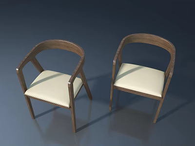 Two Wooden Frame Chairs With Curved Armrests And White Cushions 3d model