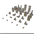 Various Architectural Models With Miniature Buildings And Design Details Displayed On White Background