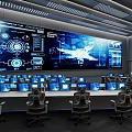 Advanced Monitoring Room With Large Digital Screen Data Visualization And Computer Workstations