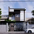 Modern Detached House Exterior With Contemporary Facade Glass Windows And Front Trees