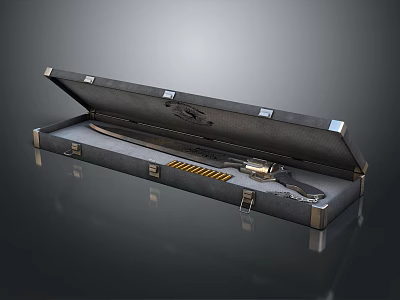 Open Black Storage Case With Gun Knife And Metal Hardware 3d model