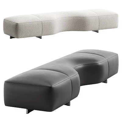 Curved Segmented Sofa Bench With Light Gray Upholstered And Black Leather Design 3d model