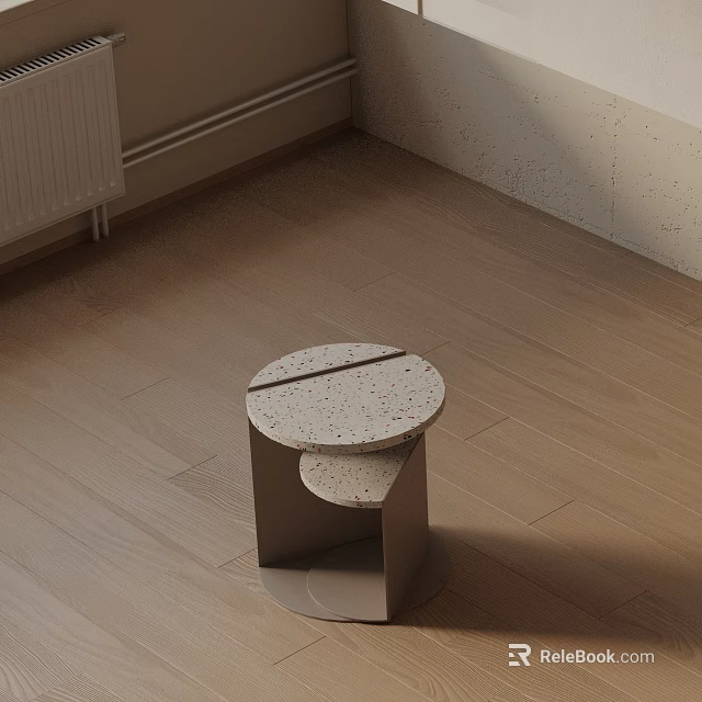 Modern Minimalist Round Side Table With Terrazzo Top And Geometric Base Design 3d model 