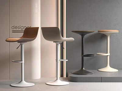 Modern Designer Bar Stools With Adjustable Height And Metal Base In Various Colors 3d model
