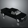 Black Pickup Truck With Cab Cargo Bed Silver Rims On Gray Background With Reflection