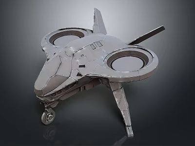 Futuristic Spacecraft 3D Model With Dual Circular Thrusters And Landing Gear 3d model