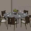 Modern Dining Table And Chairs Design With Round Top And Metal Frame Structure 3d model