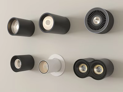 Modern Downlights and Spotlights with Black Finish and Various Contemporary Designs 3d model