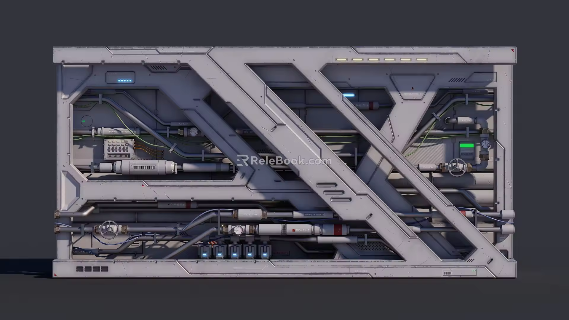Sci-Fi Panel Pipe Cable Future Tech Ventilation Equipment Cyberpunk Game Props 3 3d model