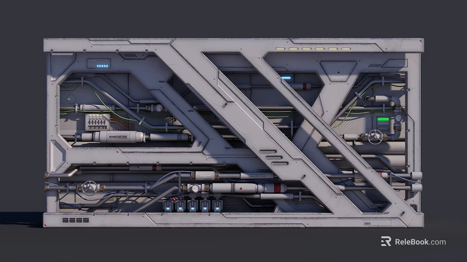 Advanced Industrial Equipment Internal Structure With Steel Frames Pipes And Cables 3d model 