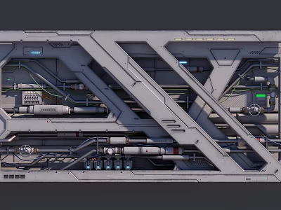 Advanced Industrial Equipment Internal Structure With Steel Frames Pipes And Cables 3d model
