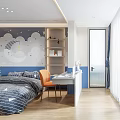 Modern Kids Room Interior Design With Cloud Star Wall Decor Bed Desk And Chair