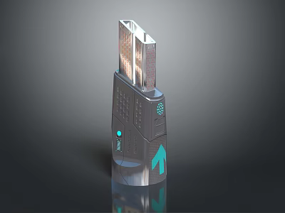 Futuristic Metallic Weapon With Sleek Design And Blue Light Indicators 3d model