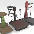 Vintage Platform Scales Collection With Green Brown Red Wooden Metal Structures