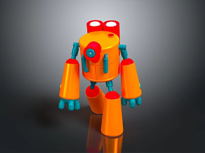 Orange And Blue Robot Character With Red Eyes Mechanical Arms And Legs 3d model