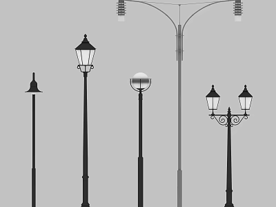 Different Types of Outdoor Lights Including Street Lamps and Garden Lighting Designs 3d model