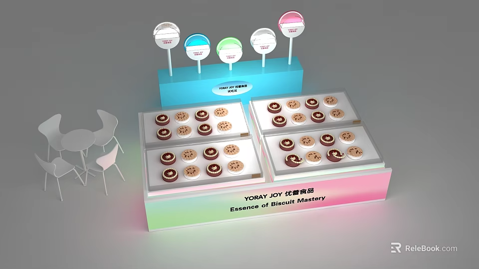 YUMMY Delicious Pastry Display Island With Layered Assorted Treats And Colorful Design 3d model 