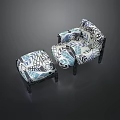 Tea Break Area Furniture Featuring Blue and White Leaf Pattern Chair and Footstool