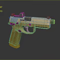 High Quality Yellow Pistol 3D Model With Metallic Texture And Barrel Trigger Parts