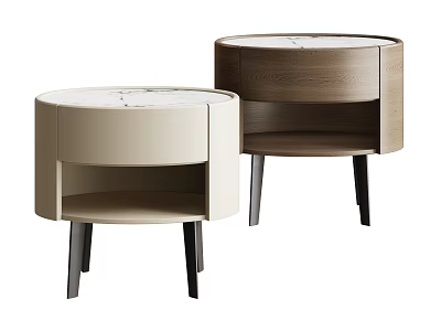 Two Modern Round Side Cabinets With Wooden Frame And Marble Tabletop Design 3d model