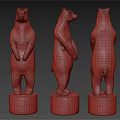 Hand Carved Wooden Bear Sculptures With Three Different Angles And Carved Bases