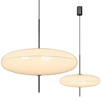 Two Modern Oval Cream Pendant Lights With Black Hanging Rods Design 3d model