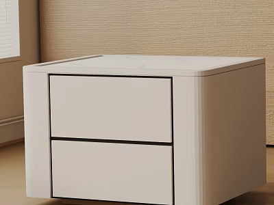 Modern Minimalist White Side Table With Two Drawers And Smooth Marble Top 3d model