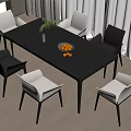 Modern Dining Table Set with Black and White Chairs Vase Green Plant and Fruit Bowl
